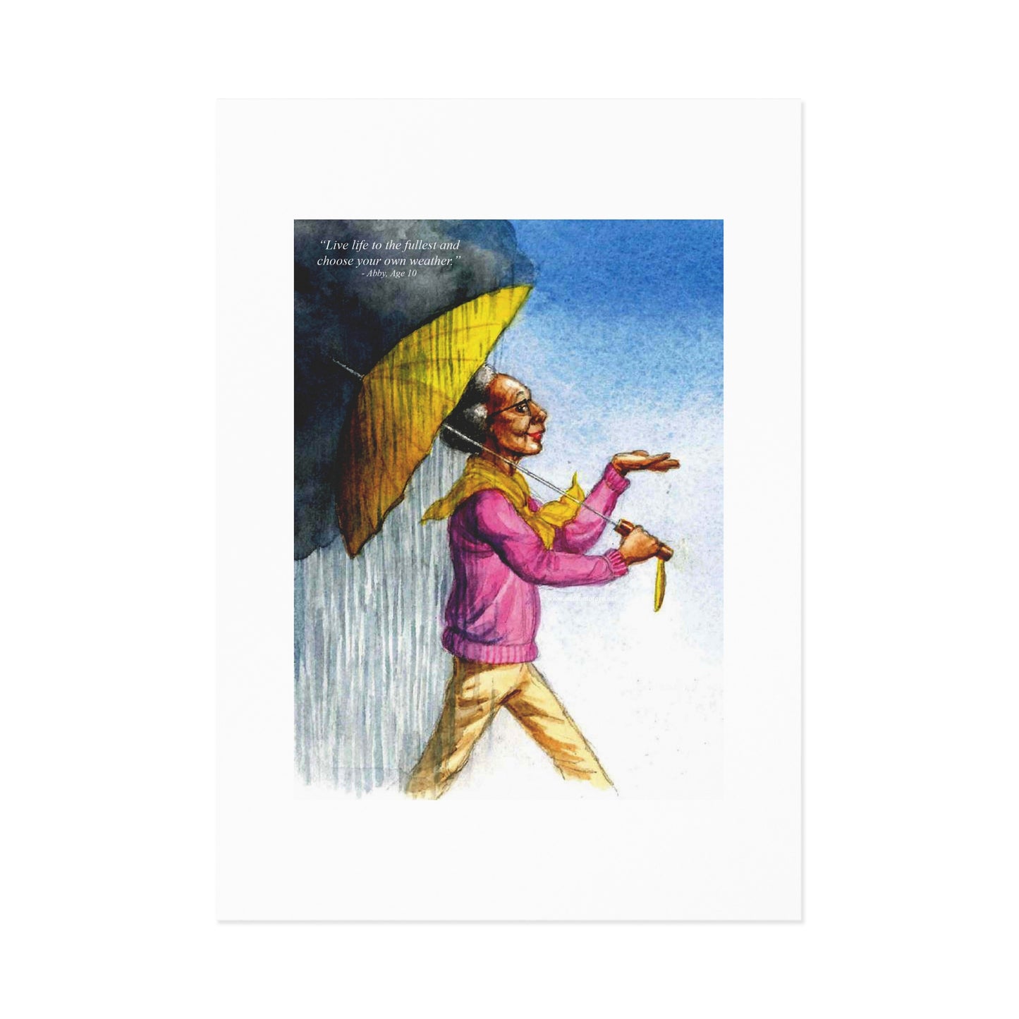 Postcards - Confident Older Woman Walking in the Rain
