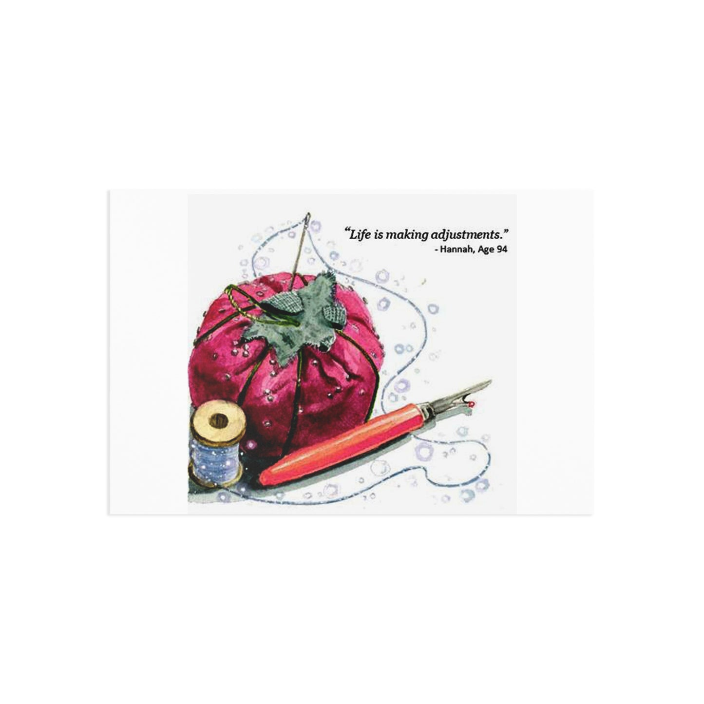 Postcards - Life is Adjustments - Colorful Old Time Pin Cushion Metaphor