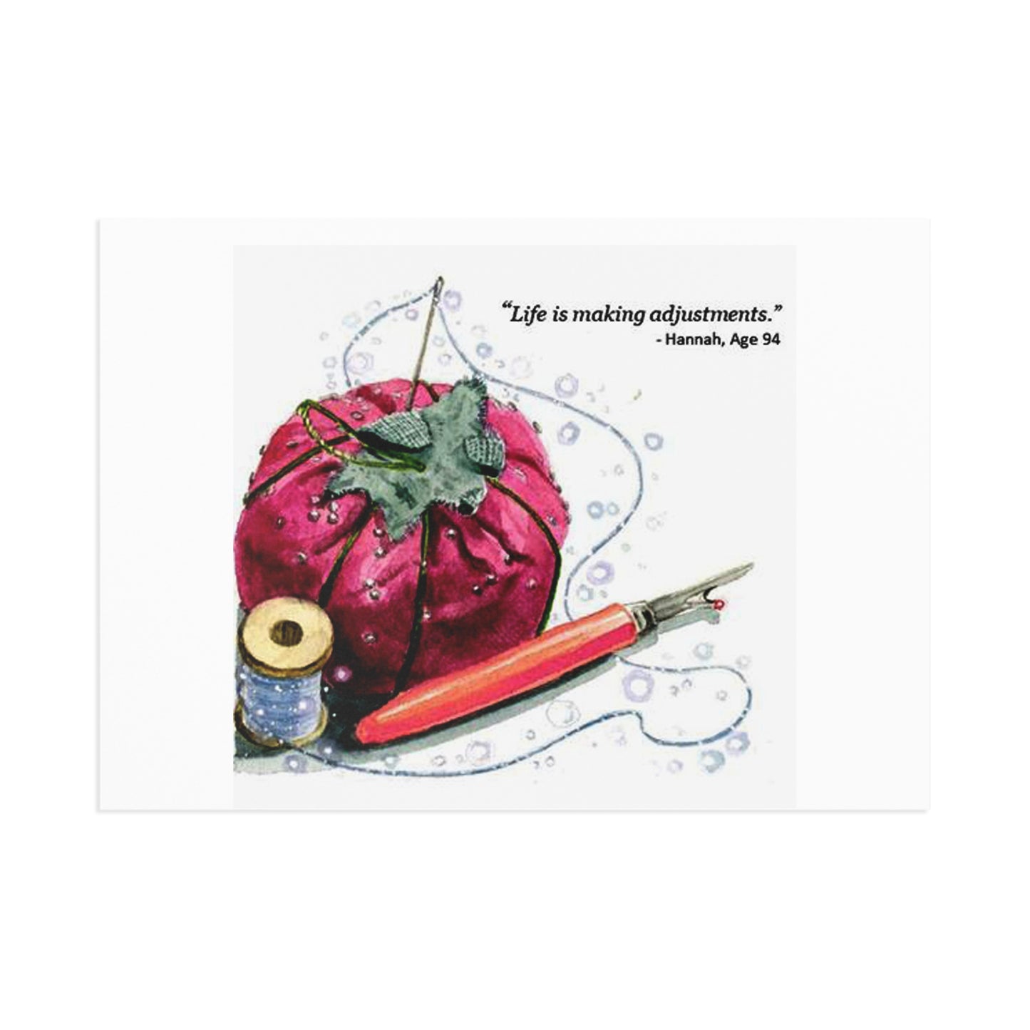 Postcards - Life is Adjustments - Colorful Old Time Pin Cushion Metaphor