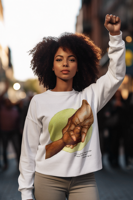 Intergenerational Hands Sweatshirt Positive Aging Message
